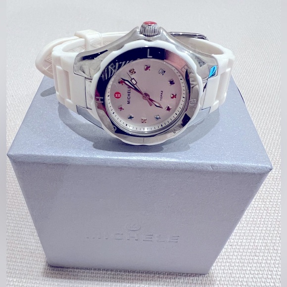 Michele White Rubber band with rainbow stones face - Picture 2 of 8